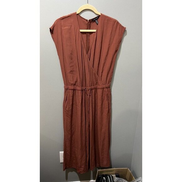 Eileen Fisher Womens Brown Russet Tencel Wide Leg Cropped Jumpsuit Sz XS V Neck - Picture 4 of 13